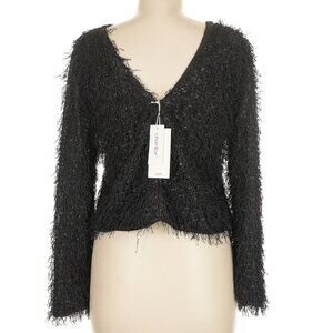 Charlior Paris Shimmery Textured Long Sleeve Blouse in Black